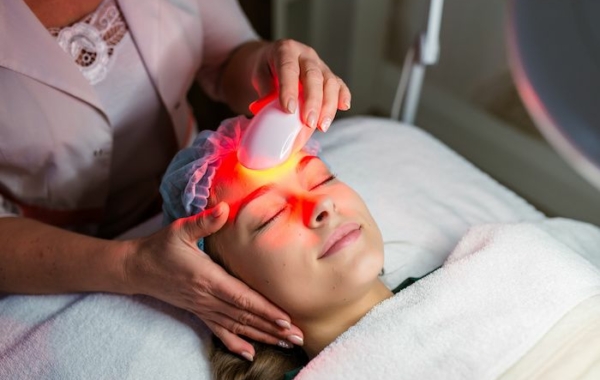 person receiving light therapy for dry eye